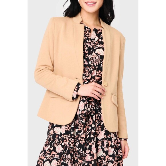 Gibson Look Notch Collar Cotton Blend Blazer Heather beige Single Button XS Work - Picture 1 of 8